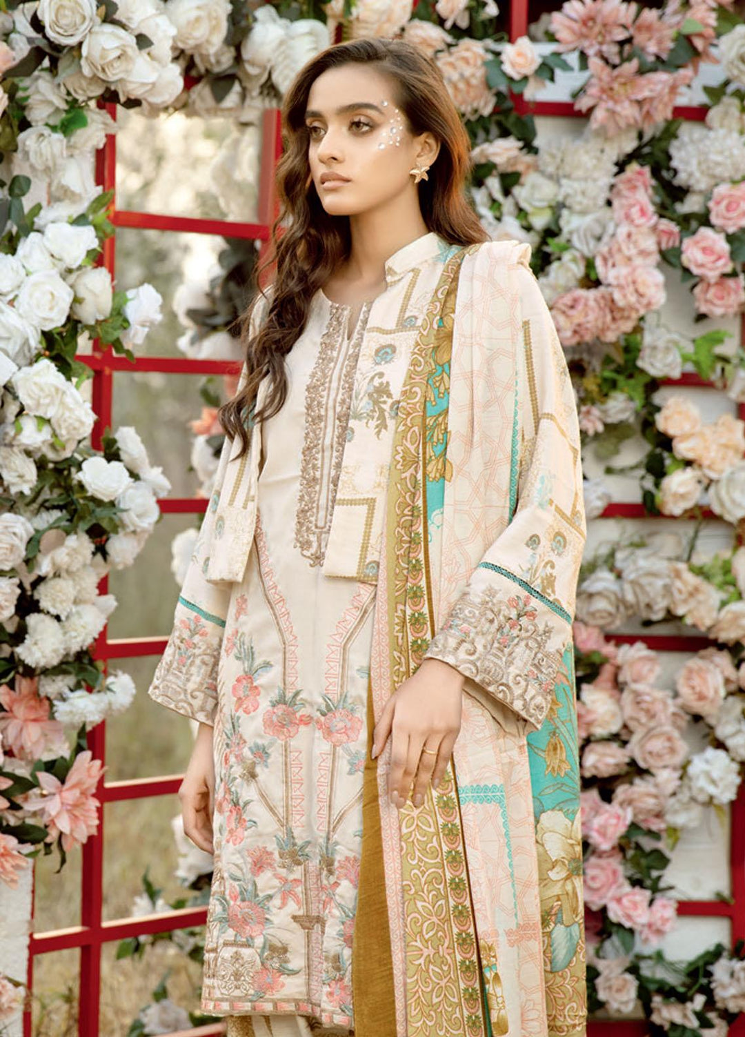 Tehzeeb by Riaz Arts Embroidered Leather Peach Suits Unstitched 3 Piece RA21TL LP-12 - Winter Collection