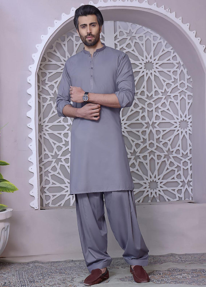 The Great Master (TGM) Wash N Wear Festive Kameez Shalwar for Men -  Grey Owl