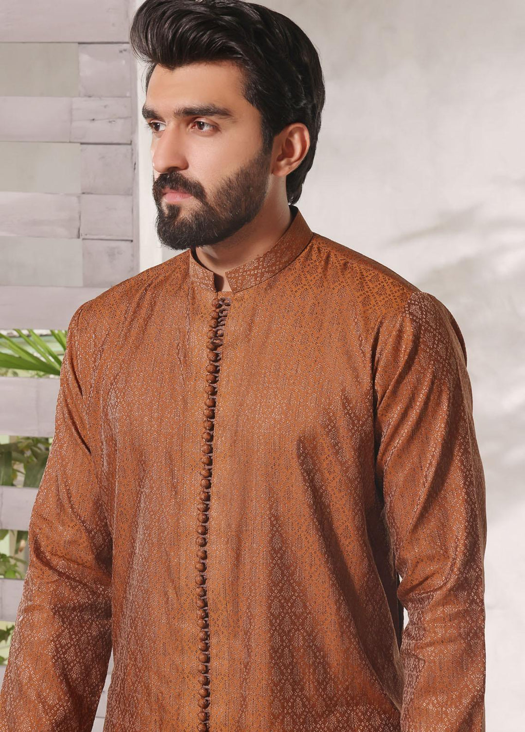 The Great Master (TGM) Jamawar Fancy Men Kameez Shalwar -  Walnut Elegance