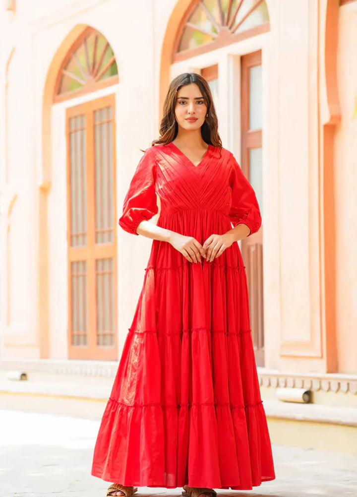 The Girl Store Pret Solid Linen Gown Cherry