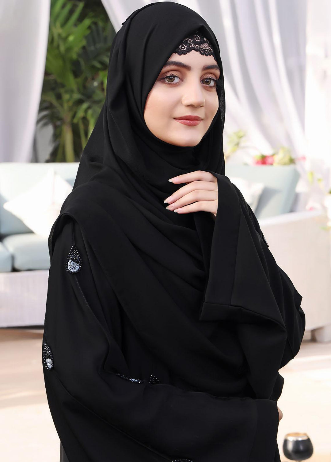 The Great Master (TGM)  Korean Nida Front Open Abaya Black Diamond