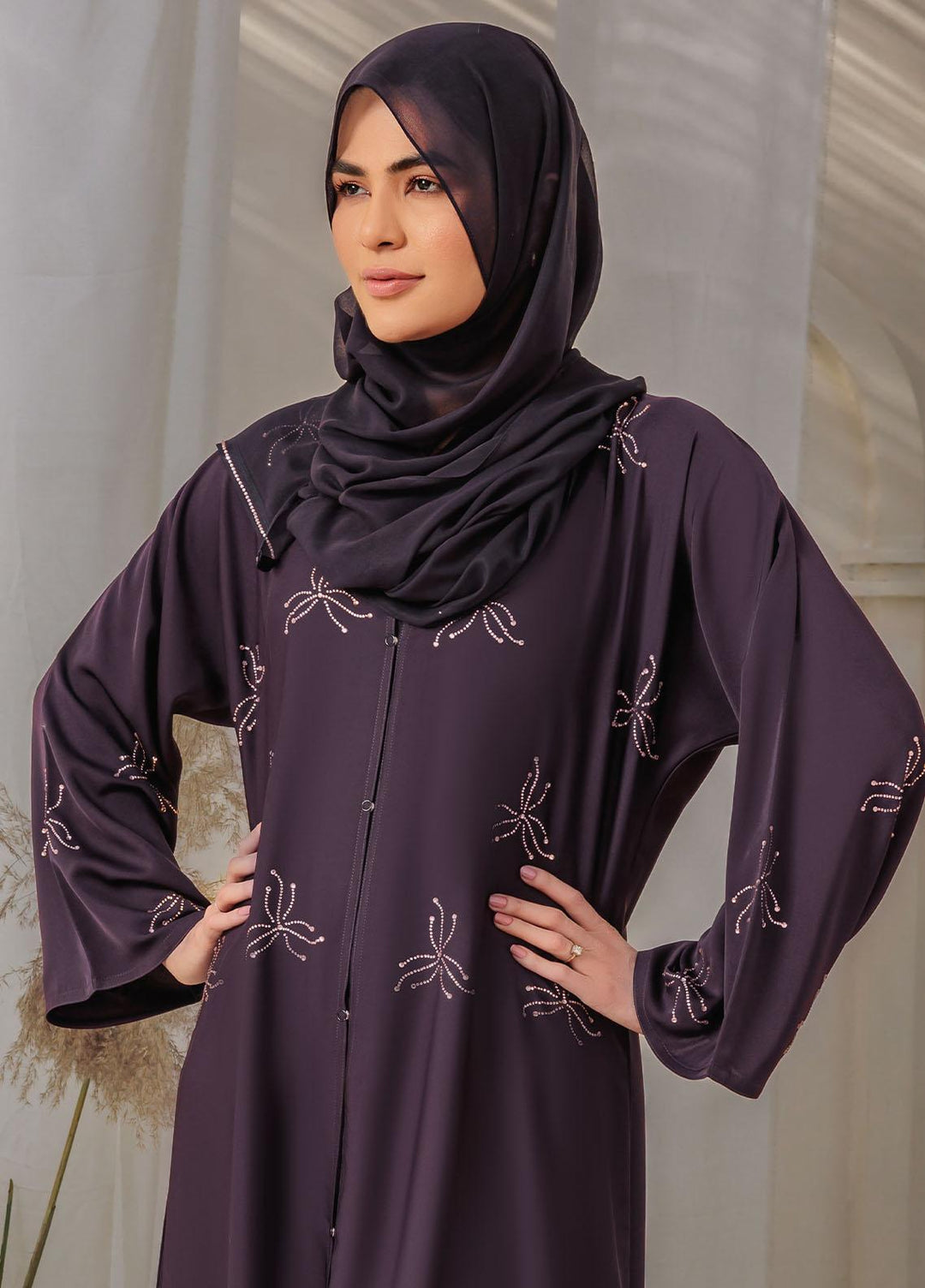 The Great Master (TGM)  Korean Nida Front Open Abaya Ruby