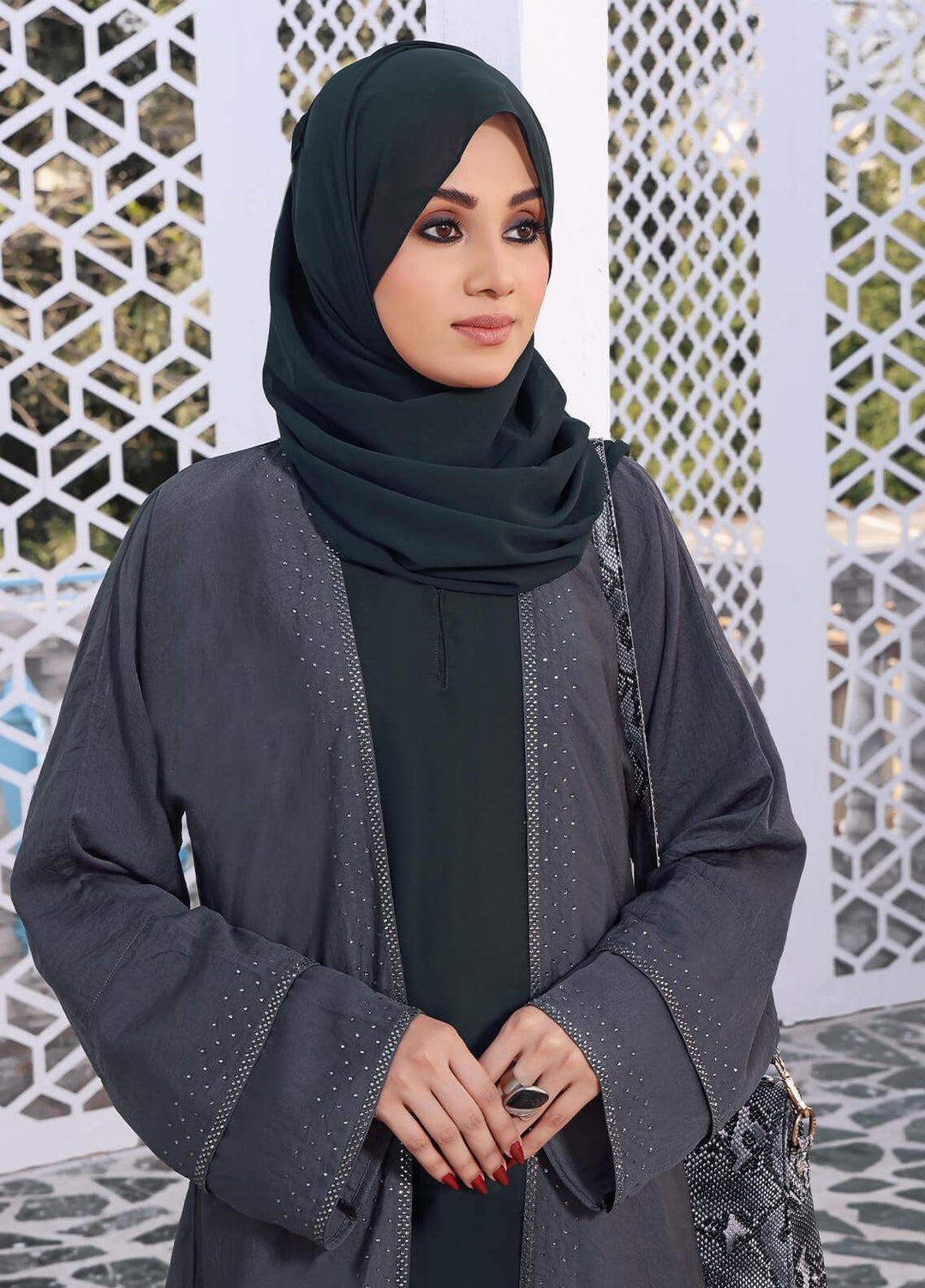 The Great Master (TGM)  Hareer Coat Style Abaya Diamond Grey