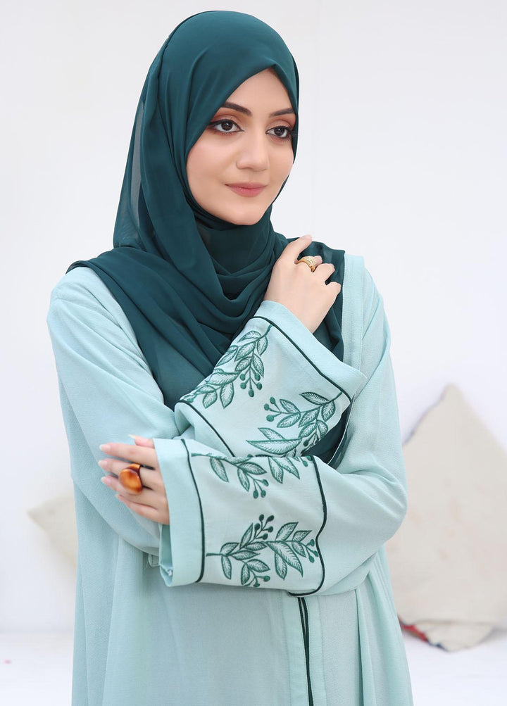 The Great Master (TGM)  Chiffon Front Open Style Abaya Mint Whisper