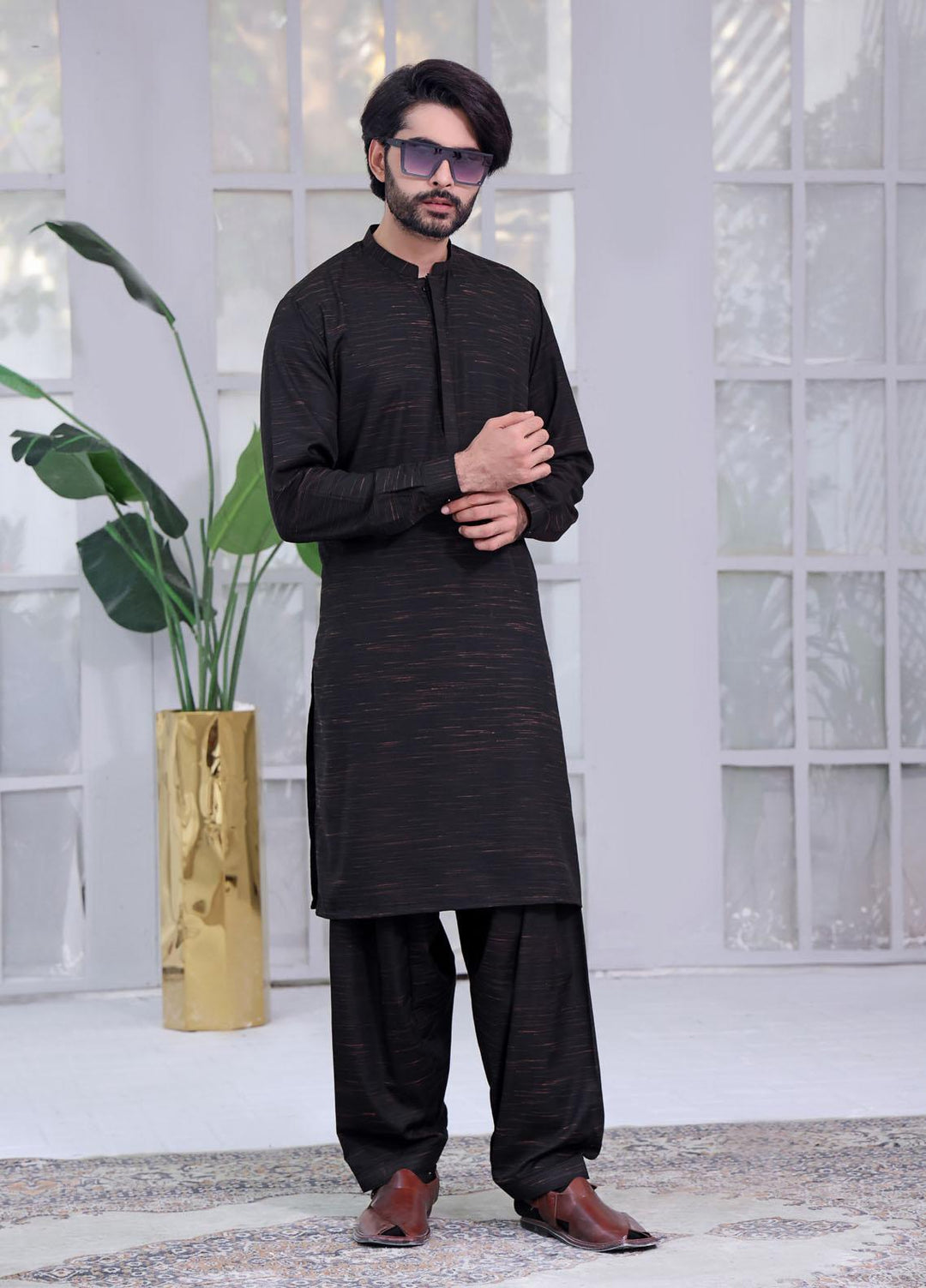 The Great Master (TGM) Wash N Wear Festive Kameez Shalwar with Waistcoat for Men -  Black Chaser