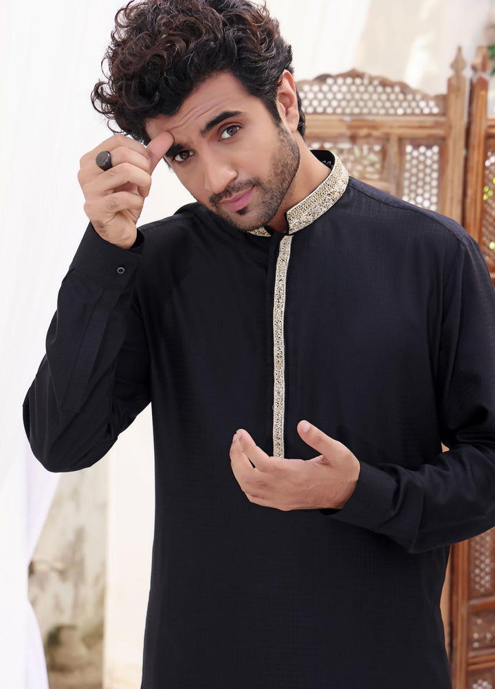 The Great Master (TGM) Wash N Wear Festive Kameez Shalwar for Men -  Black Pear