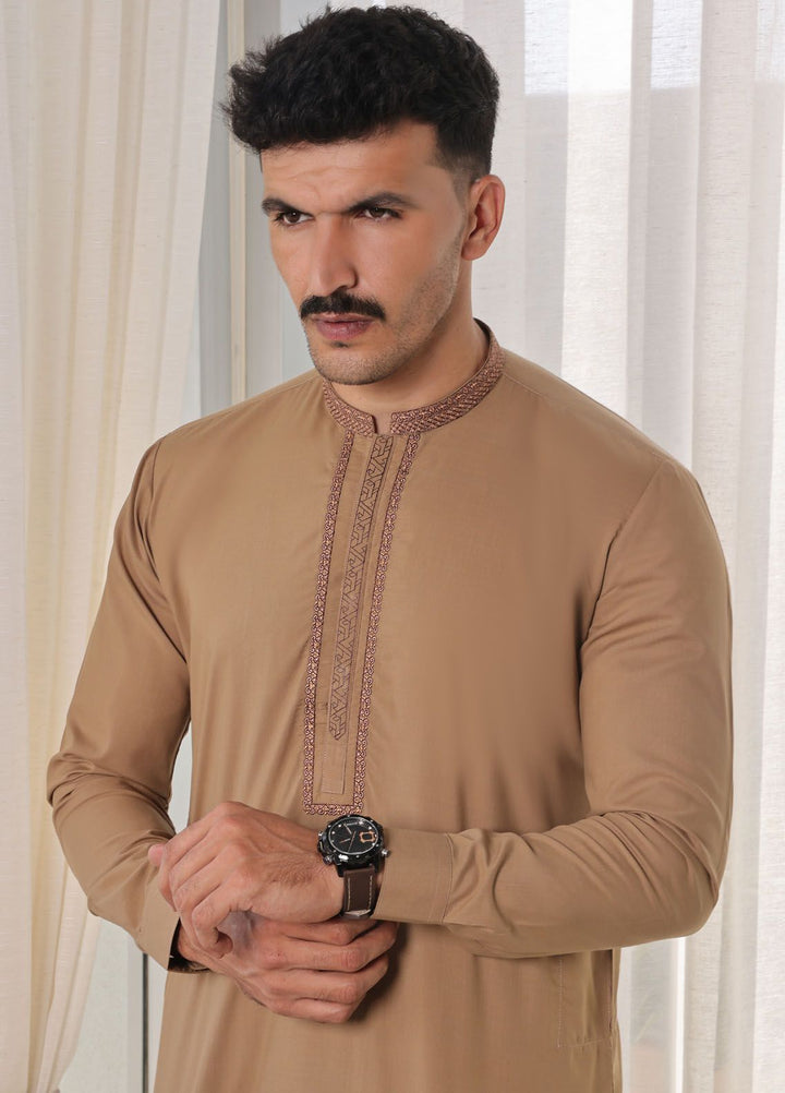 The Great Master (TGM) Blended Formal Men Kameez Shalwar Golden Sand