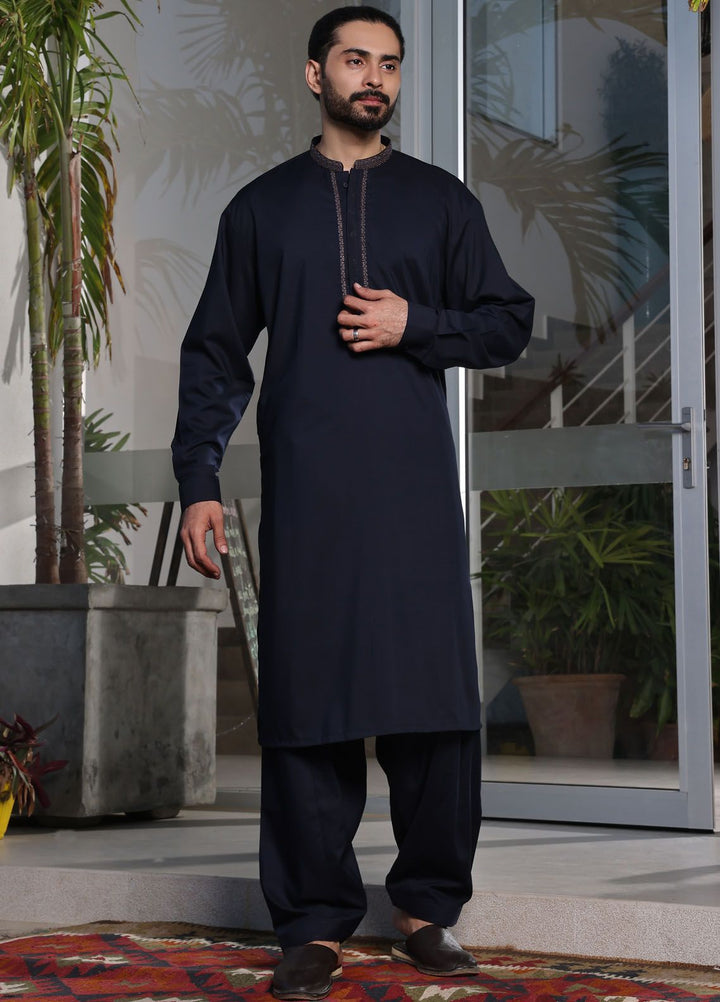 The Great Master (TGM) Blended Formal Men Kameez Shalwar Navy Nightfall