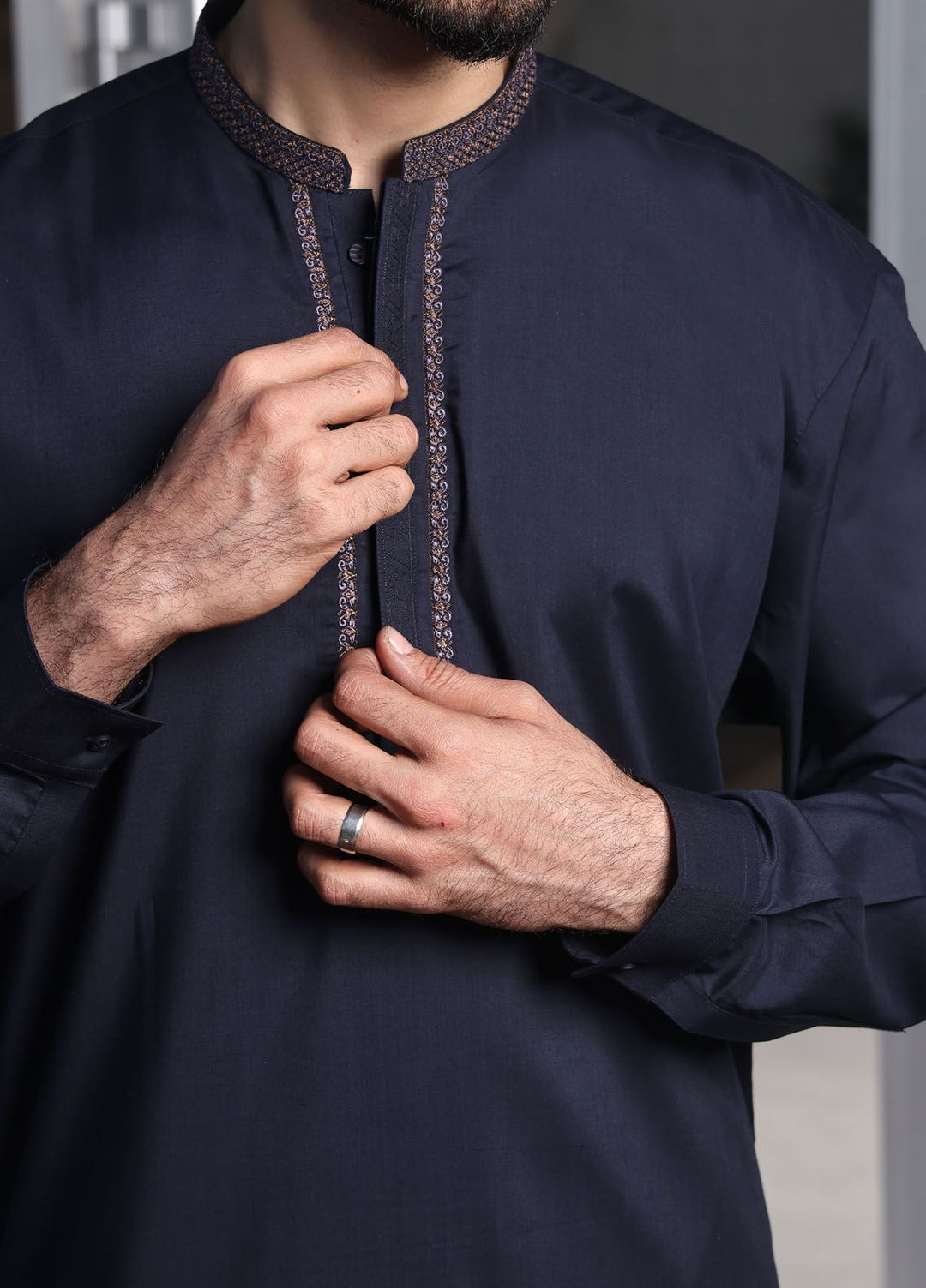 The Great Master (TGM) Blended Formal Men Kameez Shalwar Navy Nightfall