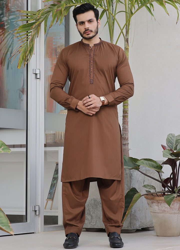 The Great Master (TGM) Blended Formal Men Kameez Shalwar Tan Temptation