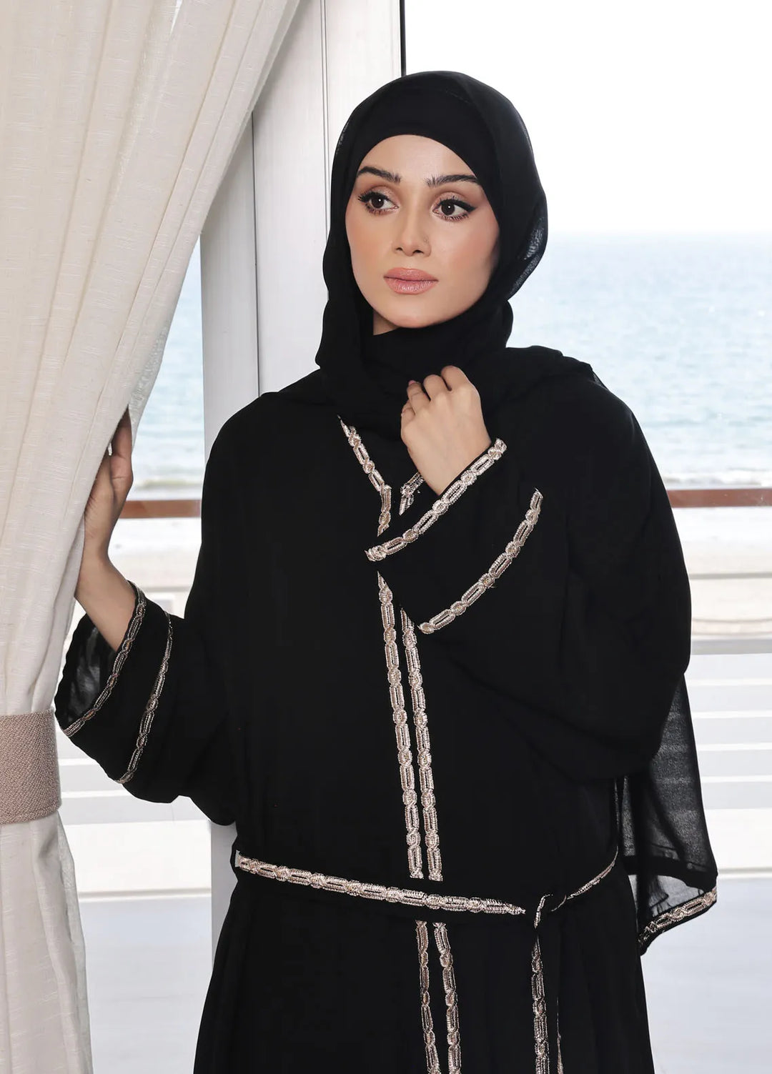The Great Master (TGM)  Lawn Front Open Style Abaya Shahnaz