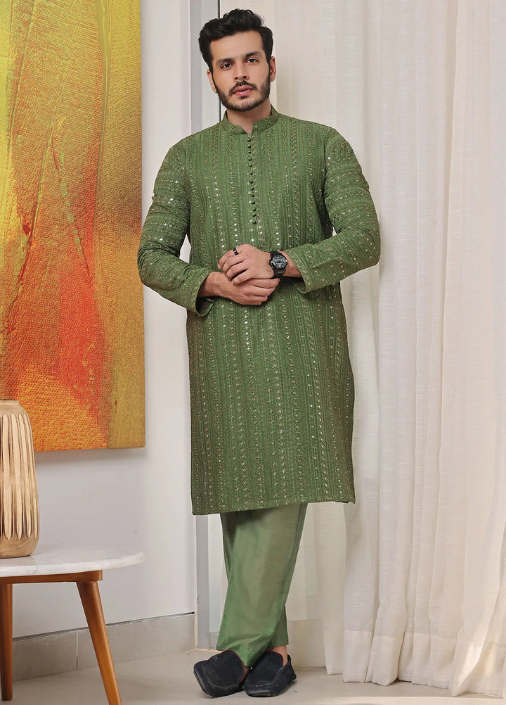 The Great Master (TGM) Raw Silk Formal Men 3 Piece Suit -  Lime Luxe