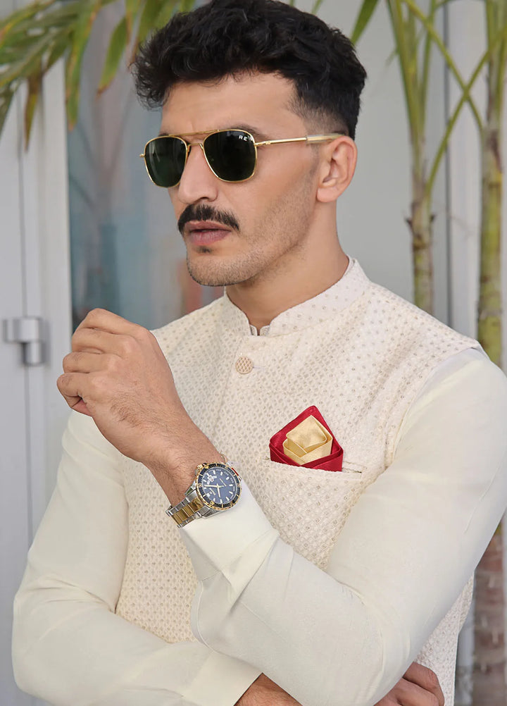 The Great Master (TGM) Raw Silk Formal Men Waistcoat - FrostBloom