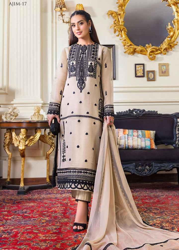 The Iqra & Minal Edit by Asim Jofa Embroidered Cotton Net Suits Unstitched 3 Piece AJ22IM AJIM-17 - Winter Collection