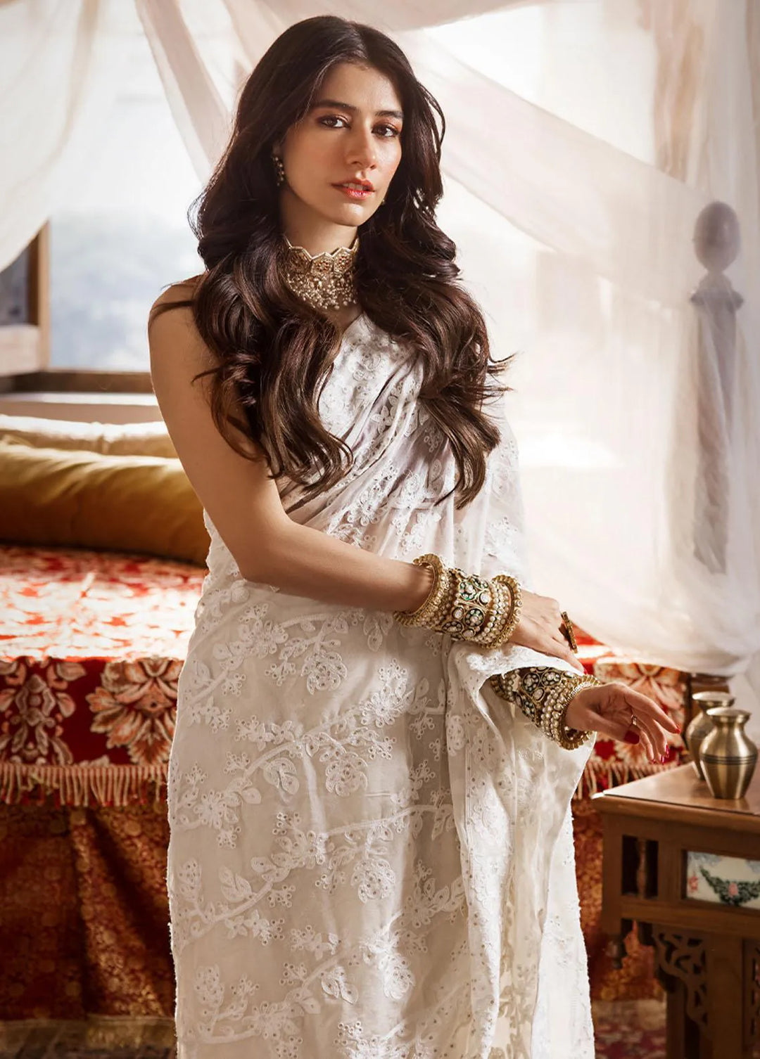 The Mughal Queen by Asim Jofa Embroidered Cotton Saree Unstitched AJ23MQ AJMQ-05 - Eid Collection