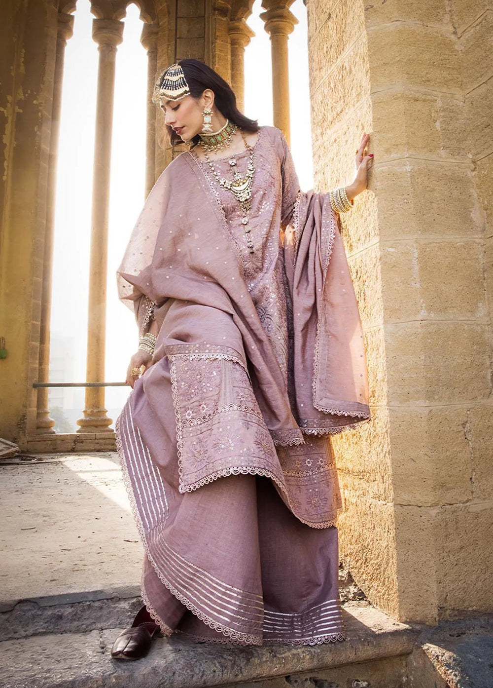 The Mughal Queen by Asim Jofa Embroidered Cotton Unstitched Suit 3 Piece AJ23MQ AJMQ-07 - Eid Collection