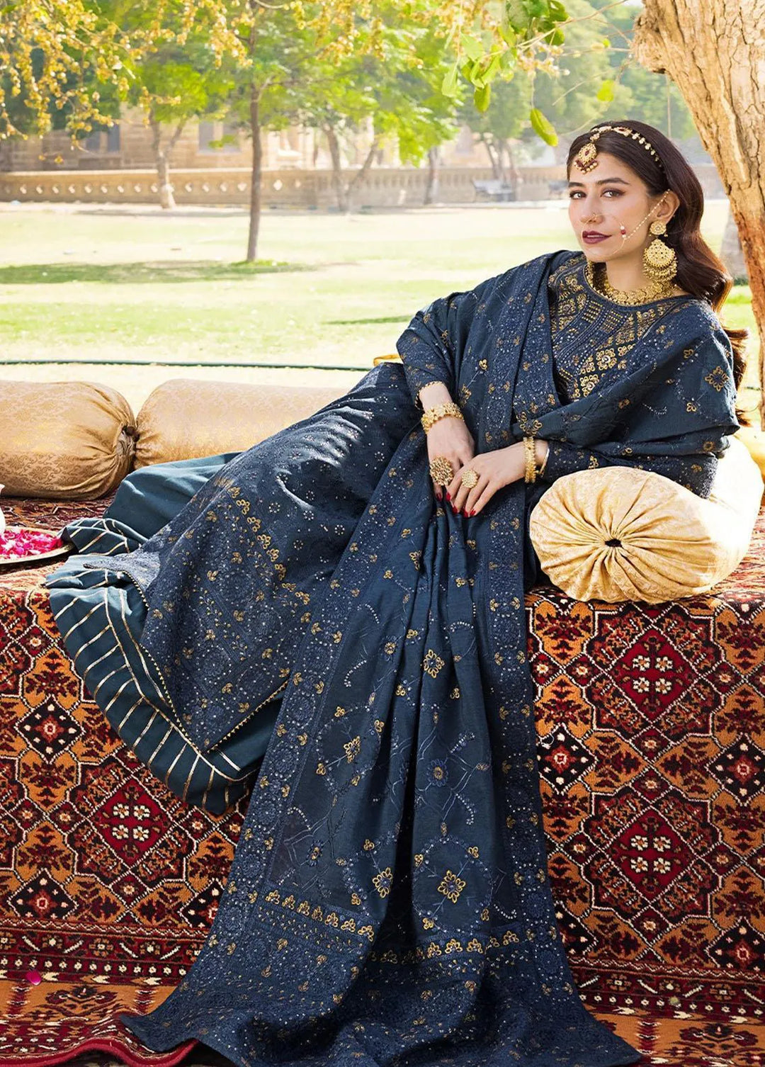 The Mughal Queen by Asim Jofa Embroidered Cotton Unstitched Suit 3 Piece AJ23MQ AJMQ-10 - Eid Collection