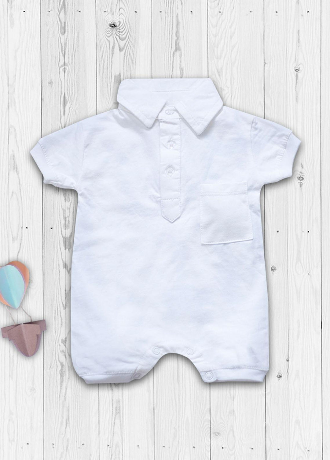 The Nest Cotton Fancy Polo Romper for Boys -  Polo Romper (White)