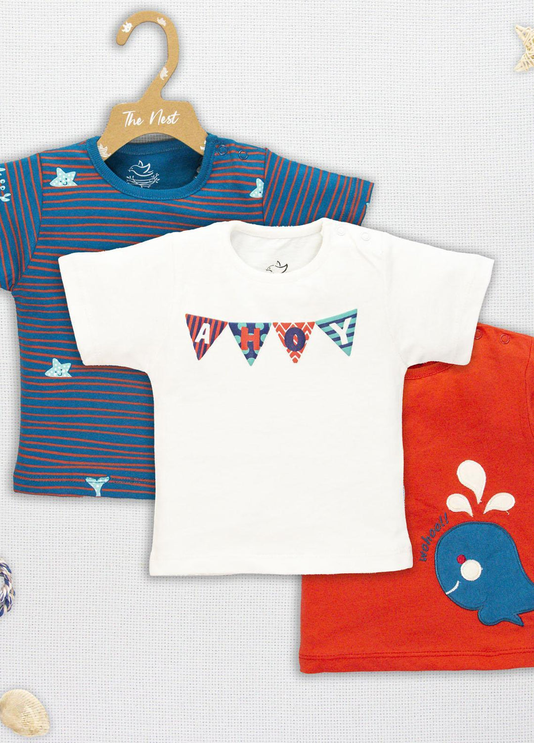 The Nest Cotton Fancy Kids T-Shirt Short Sleeve -  Short Sleeve T-Shirt (Wavy Stripe) Pack of 3