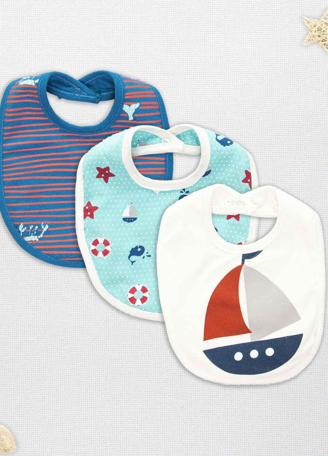 The Nest  Cotton BIB Pack of 3 Baby Wavy Stripe Blue Bib Pack of 3 - Kids Clothing