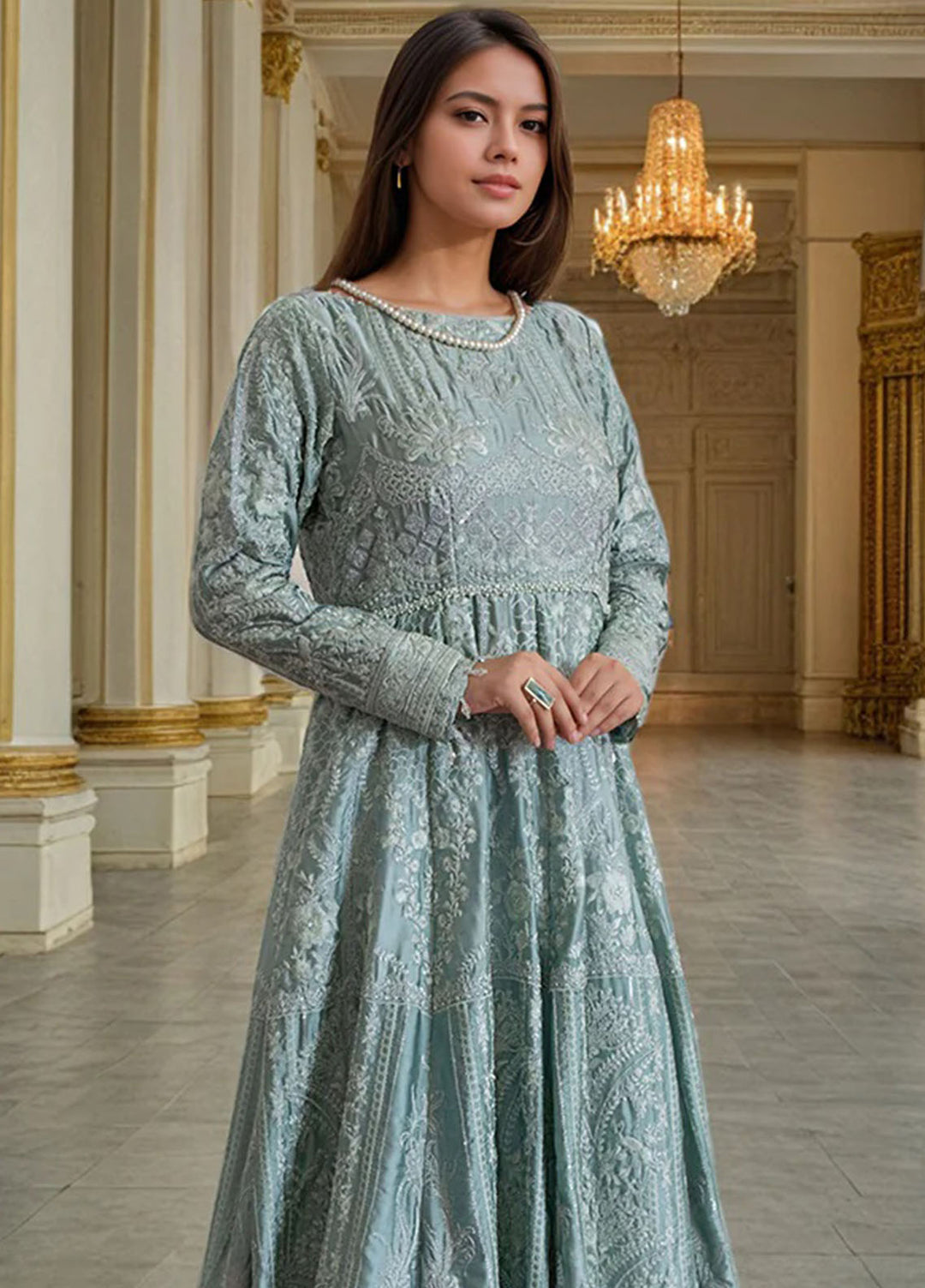 Thread and Motifs Pret Embroidered Chamois 1 piece Suit 9366.1