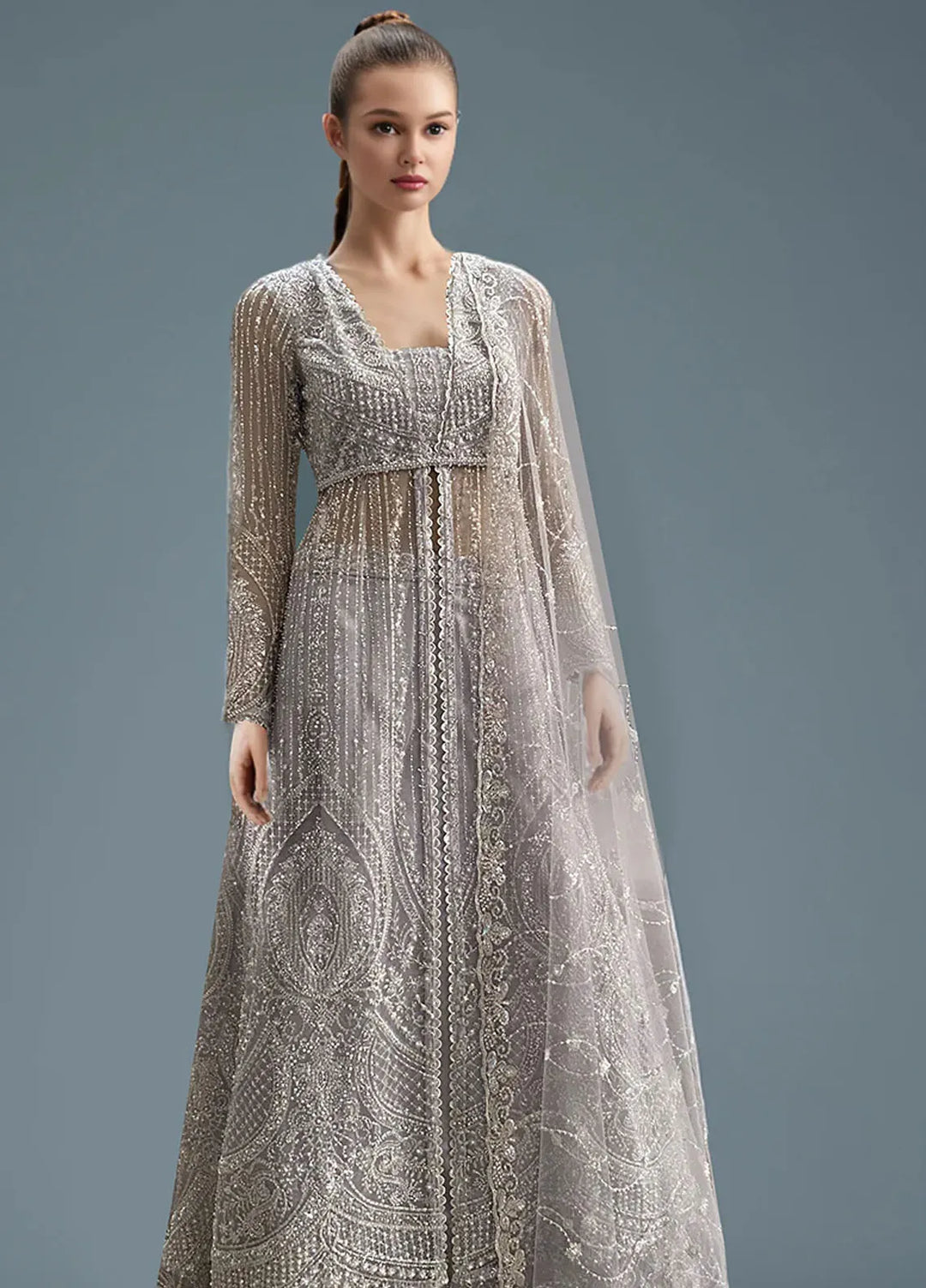 Threads And Motifz Pret Embroidered Net 3 Peice Suit 9334