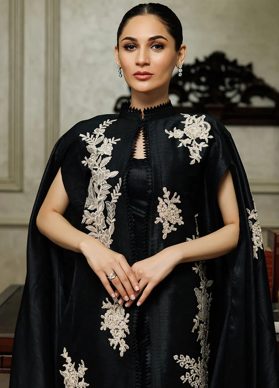 Threads And Motifz Pret Embroidered Raw Silk 2 Piece Suit 8725 Black