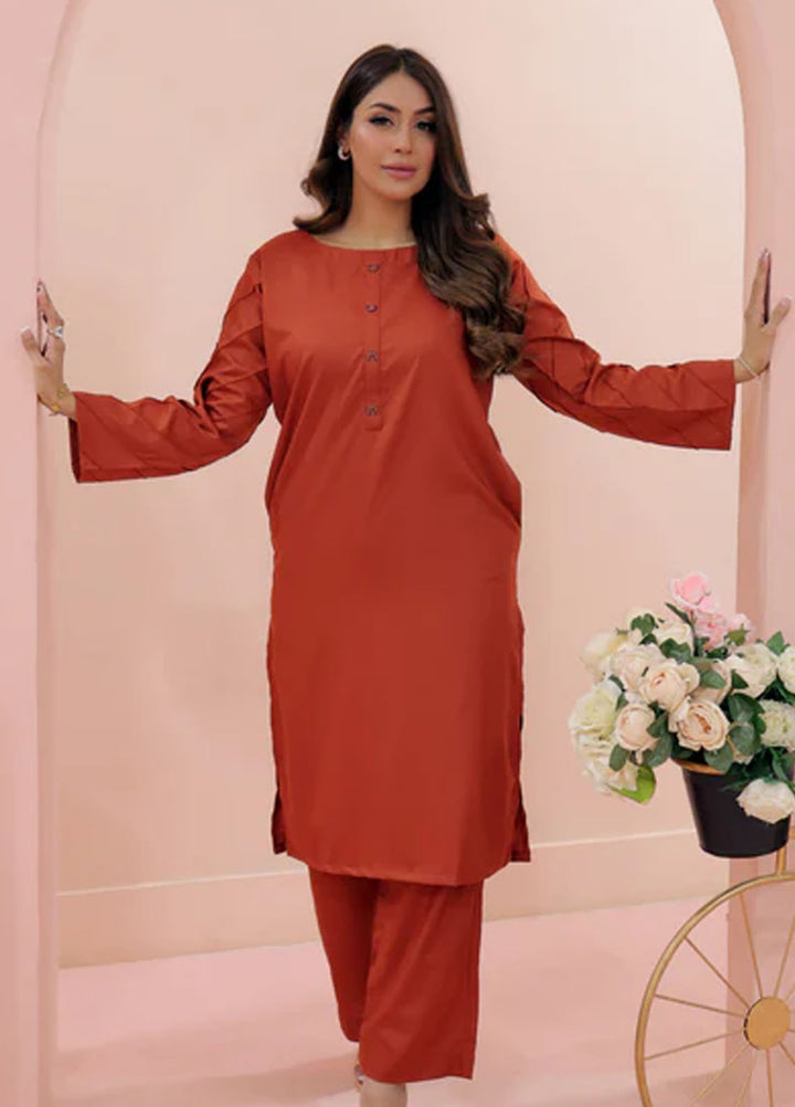 TNG Pret Plain Blended Cotton 2 Piece Suit Ansha Rust