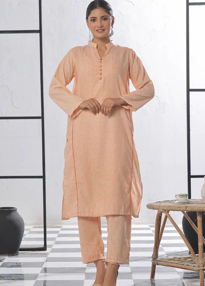 TNG Pret Plain Blended Cotton 2 Piece Suit Kalidaar Orange