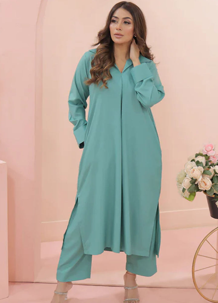 TNG Pret Plain Blended Cotton 2 Piece Suit Saya Ice Green