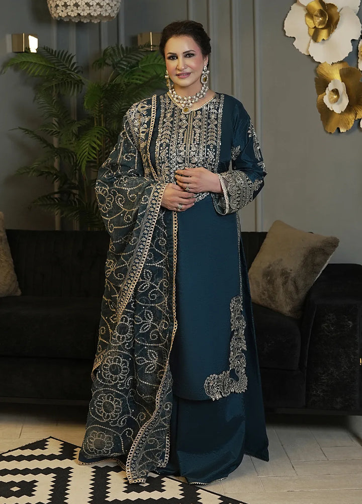 Sahane Embroidered Raw Silk Suits Unstitched 3 Piece SNE24TG TSG-04 Azure - Festive Collection