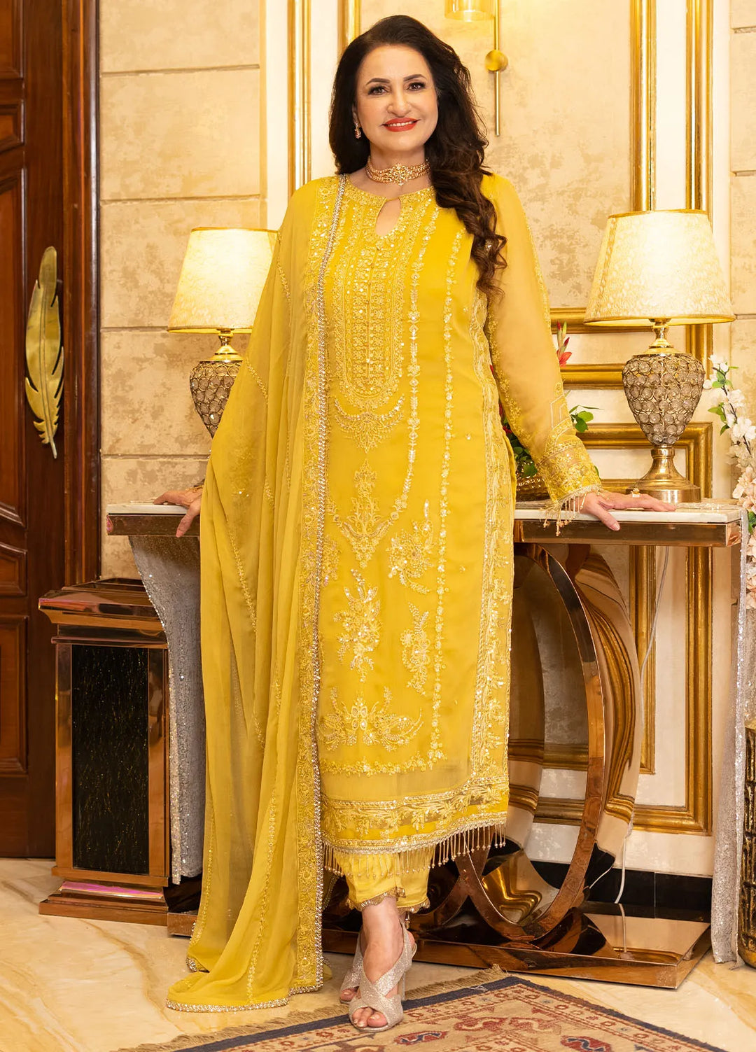 Savoir by Sahane Embroidered Chiffon Suits Unstitched 3 Piece CT-140005 Girasol - Luxury Collection