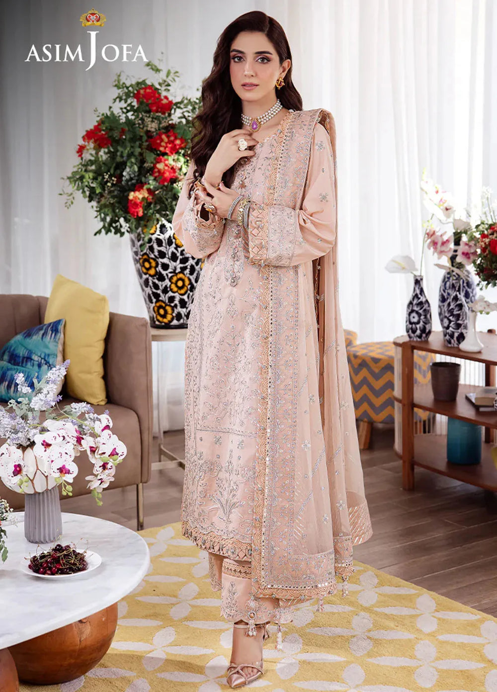 Uraan By Asim Jofa Embroidered Lawn Suit Unstitched 3 Piece AJ24U AJUR-12 - Summer Collection