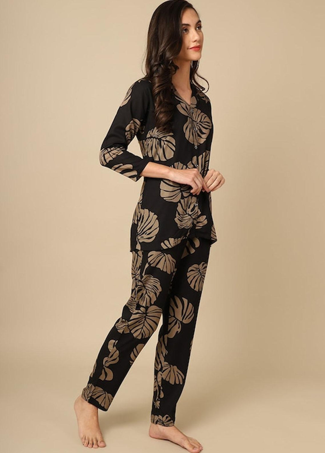 Valerie Pret  Viscose 2 Piece ARJ-PJ-01-BK-LEAF