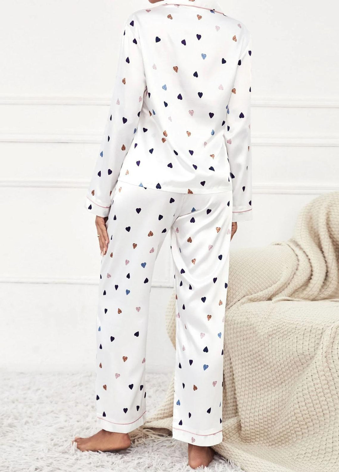 Valerie Night Wear Printed Silk Pajama Set VL-0223-SS-WHRT  (D)