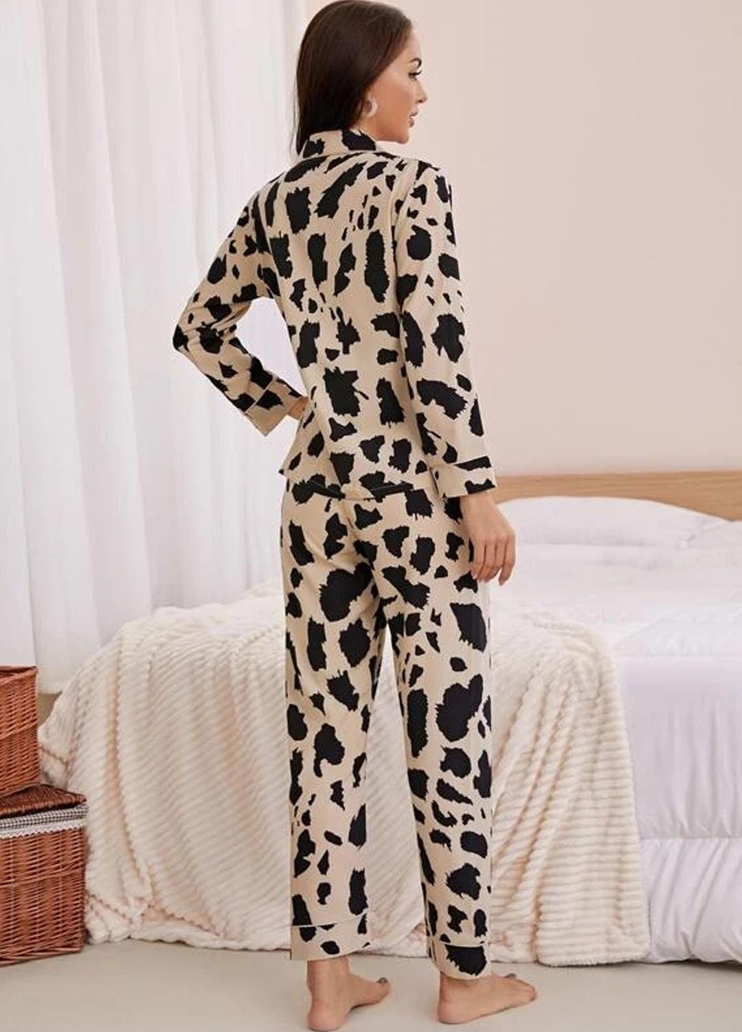 Valerie Night Wear Printed Silk Pajama Set VL-0223-SS-BEGBK