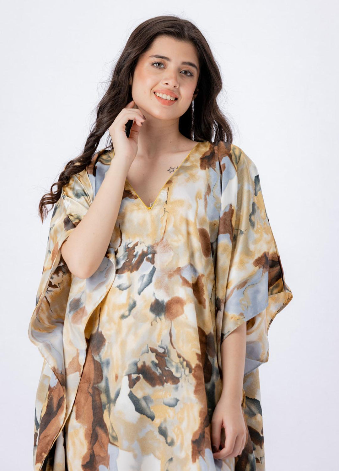 Valerie Long Caftan Collection 2022 Printed Satin Long Caftan Free Size  VKAF1022-104 - Night Dress