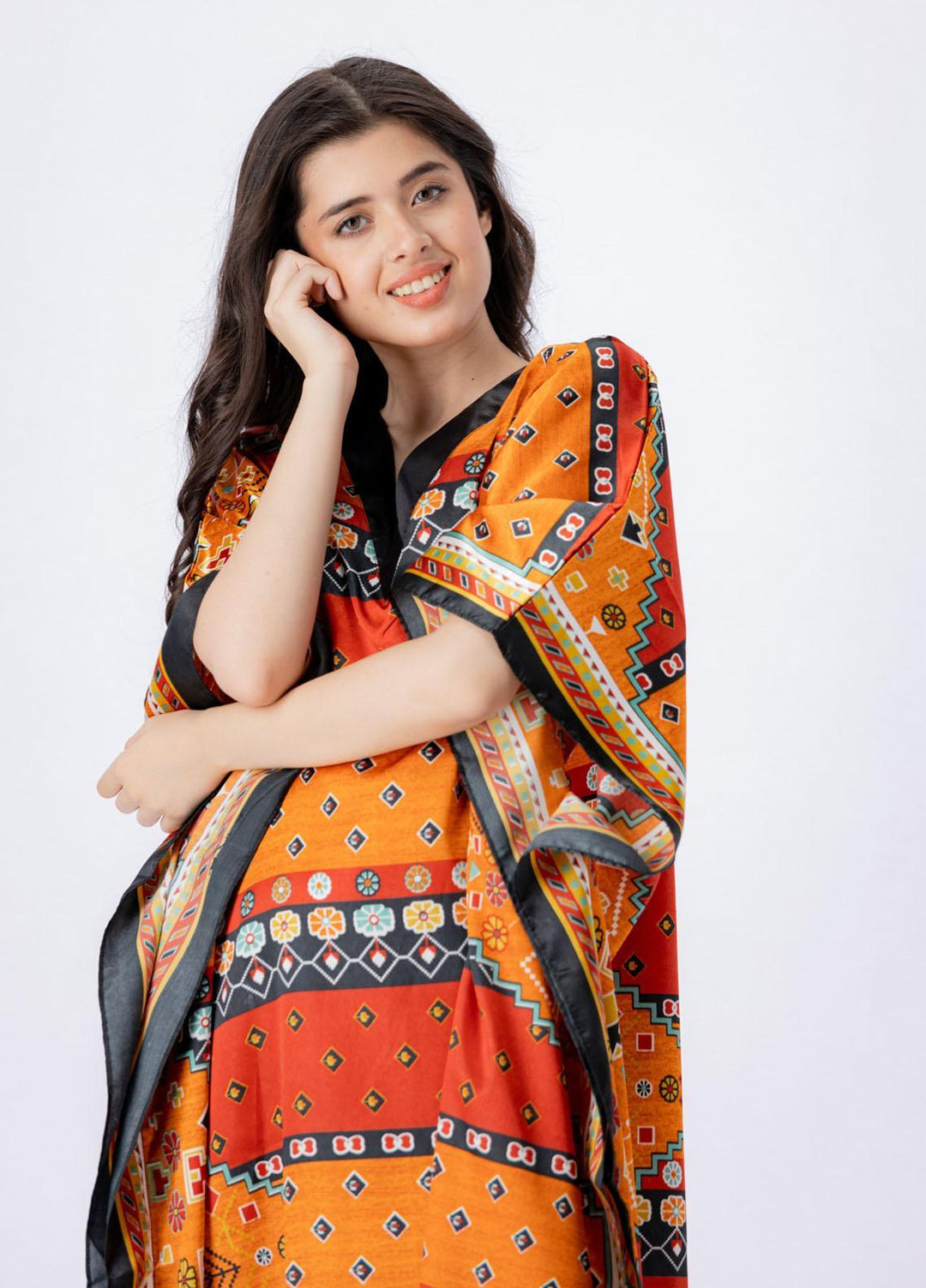 Valerie Long Caftan Collection 2022 Printed Satin Long Caftan Free Size  VKAF1022-106 - Night Dress