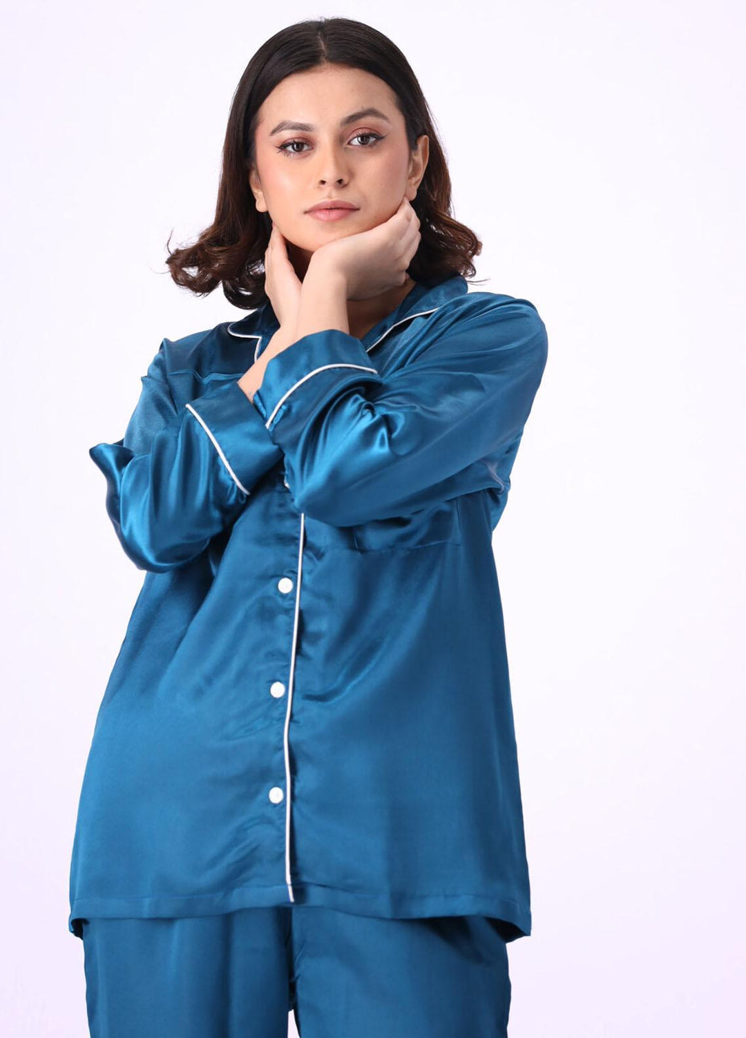 Valerie Night Wear Printed Satin Pajama Set VL-GORGEOUS-TEAL