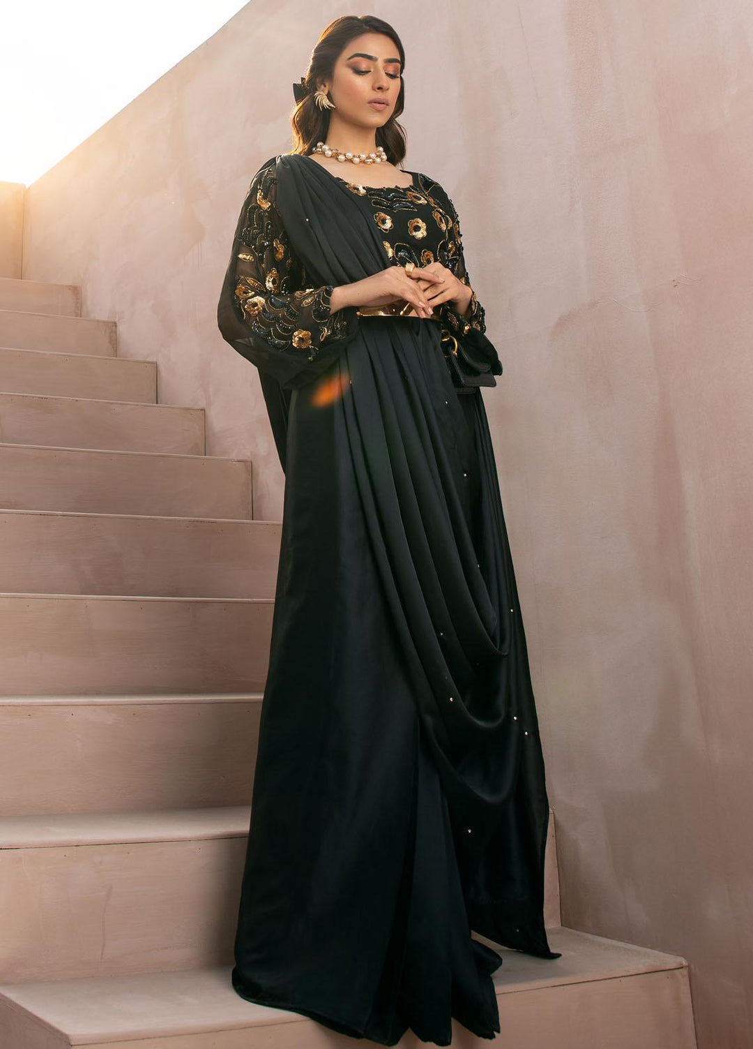 Vanya Party Wear Silk Stitched Draped Saree Gown WE-10