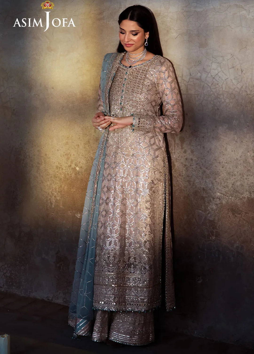 Vasl by Asim Jofa Embroidered Chiffon Suits Unstitched 3 Piece AJ24V AJYV-05 - Luxury Collection