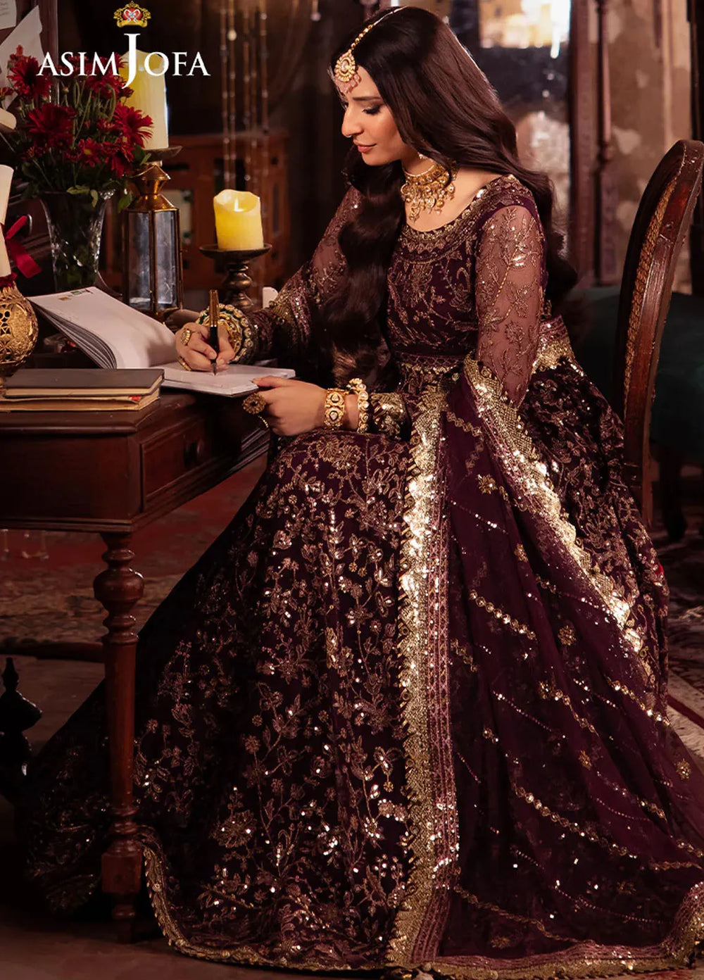 Vasl by Asim Jofa Embroidered Net Suits Unstitched 3 Piece AJ24V AJYV-01 - Luxury Collection