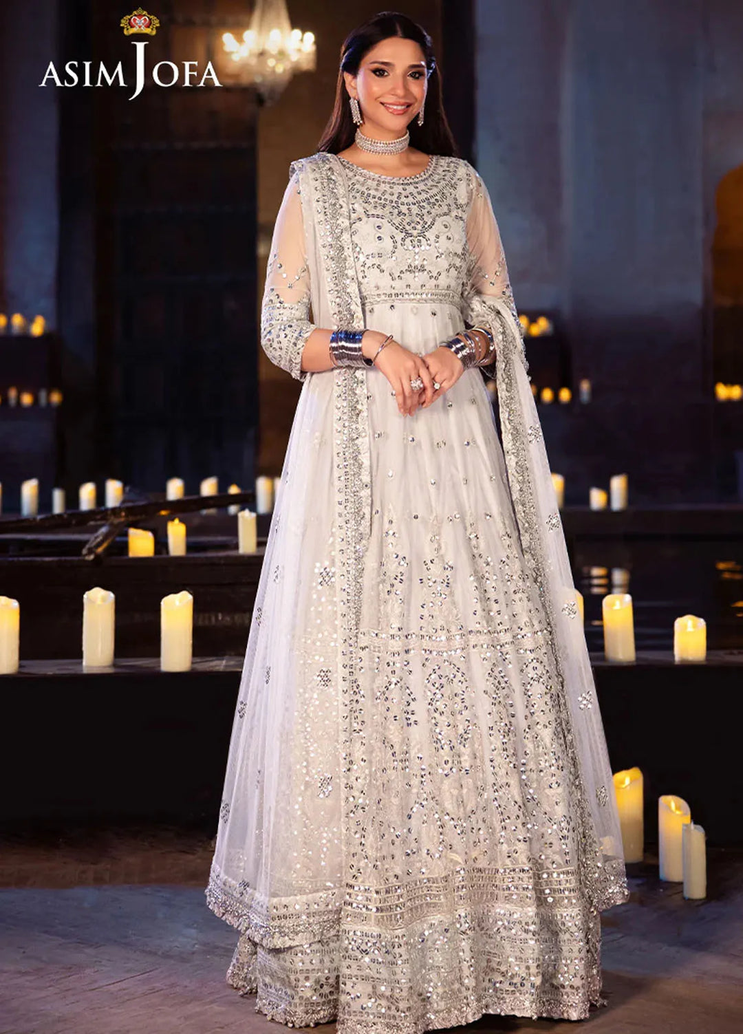 Vasl by Asim Jofa Embroidered Net Suits Unstitched 3 Piece AJ24V AJYV-03 - Luxury Collection