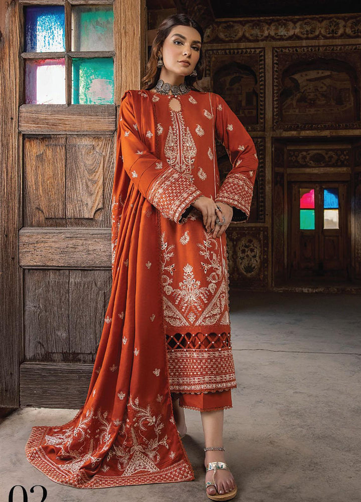 Vasl By Humdum Embroidered Leather Peach Suits Unstitched 3 Piece HD23V 02 - Winter Collection