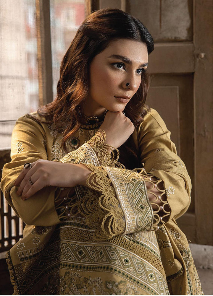 Vasl By Humdum Embroidered Leather Peach Suits Unstitched 3 Piece HD23V 05 - Winter Collection