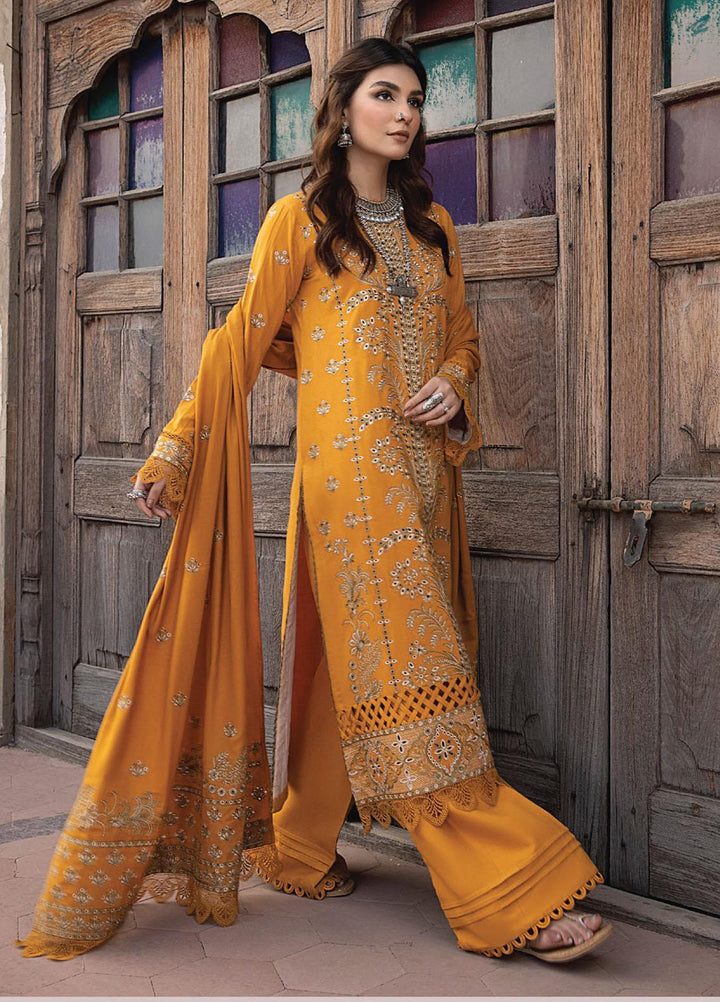 Vasl By Humdum Embroidered Leather Peach Suits Unstitched 3 Piece HD23V 09 - Winter Collection