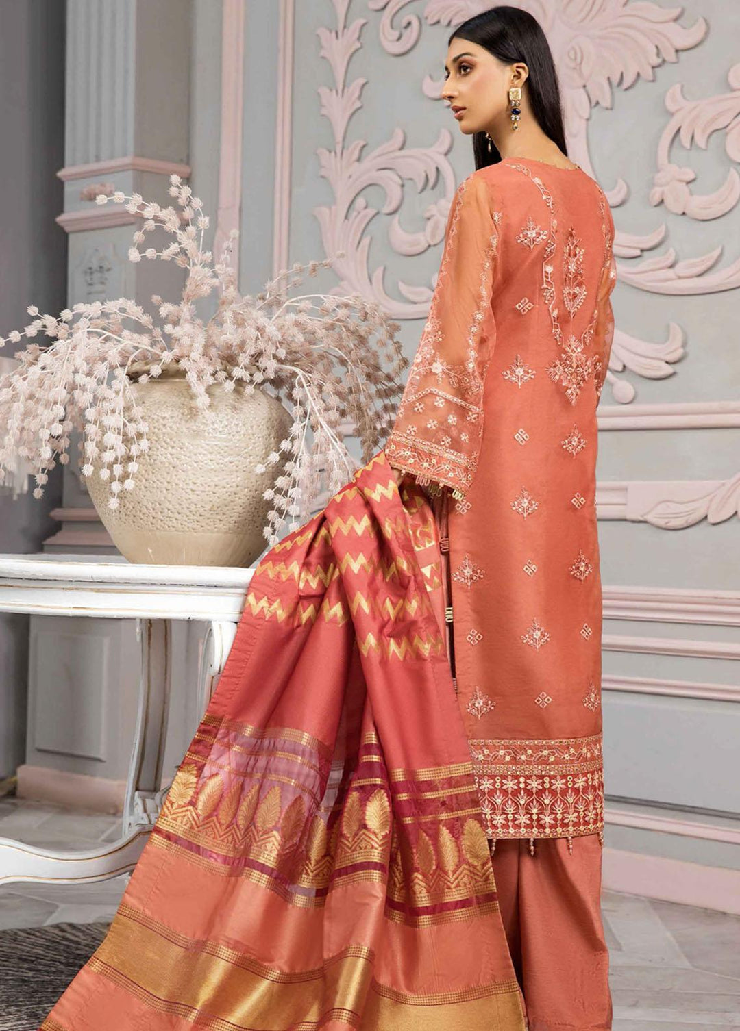 Vasl-e-Meeras By Alizeh Fashion Embroidered Organza Suits Unstitched 3 Piece AFB22VM 02 Naranj - Festive Collection