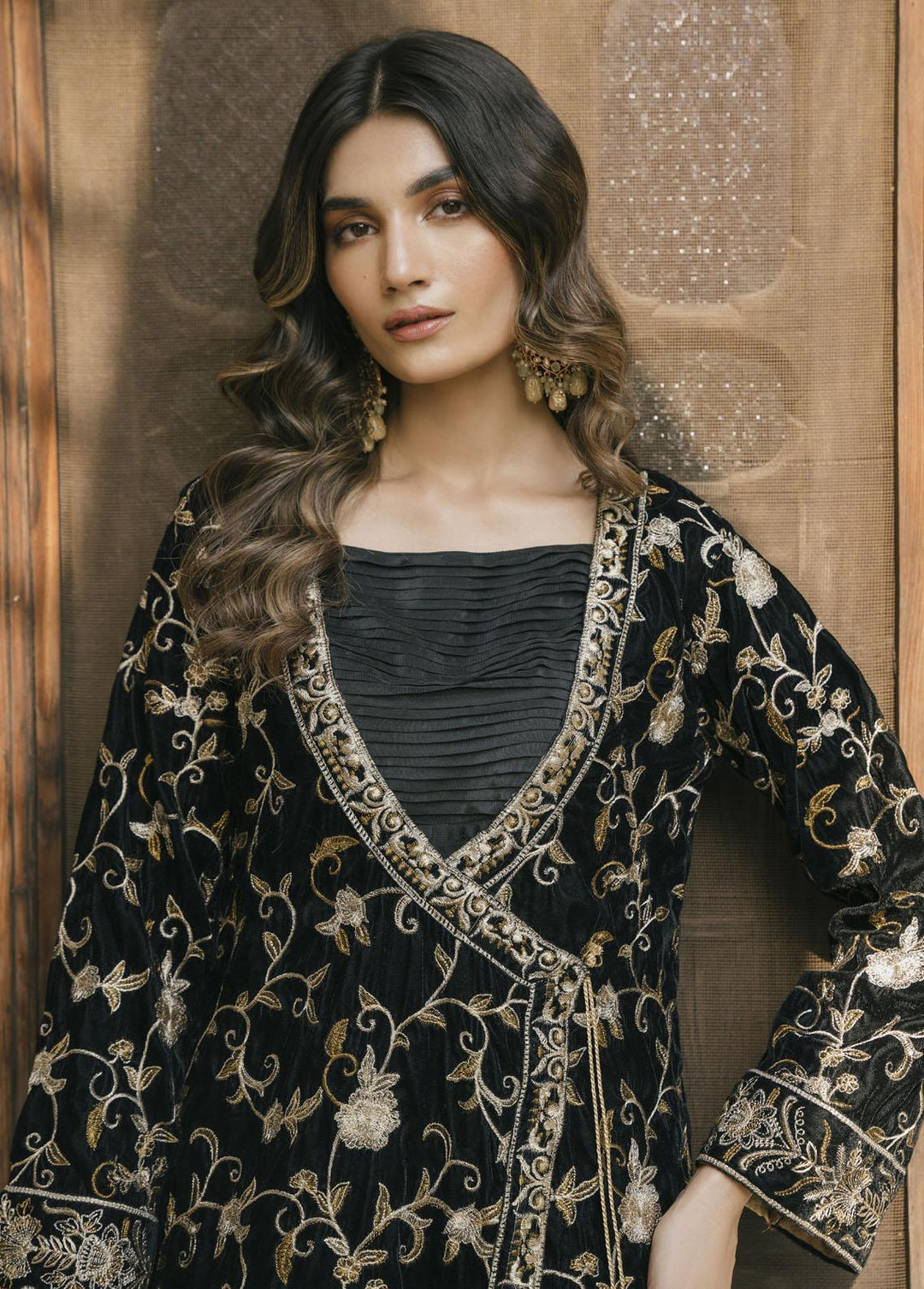 Naayas Pret Embroidered Velvet 2 Piece Suit Amber