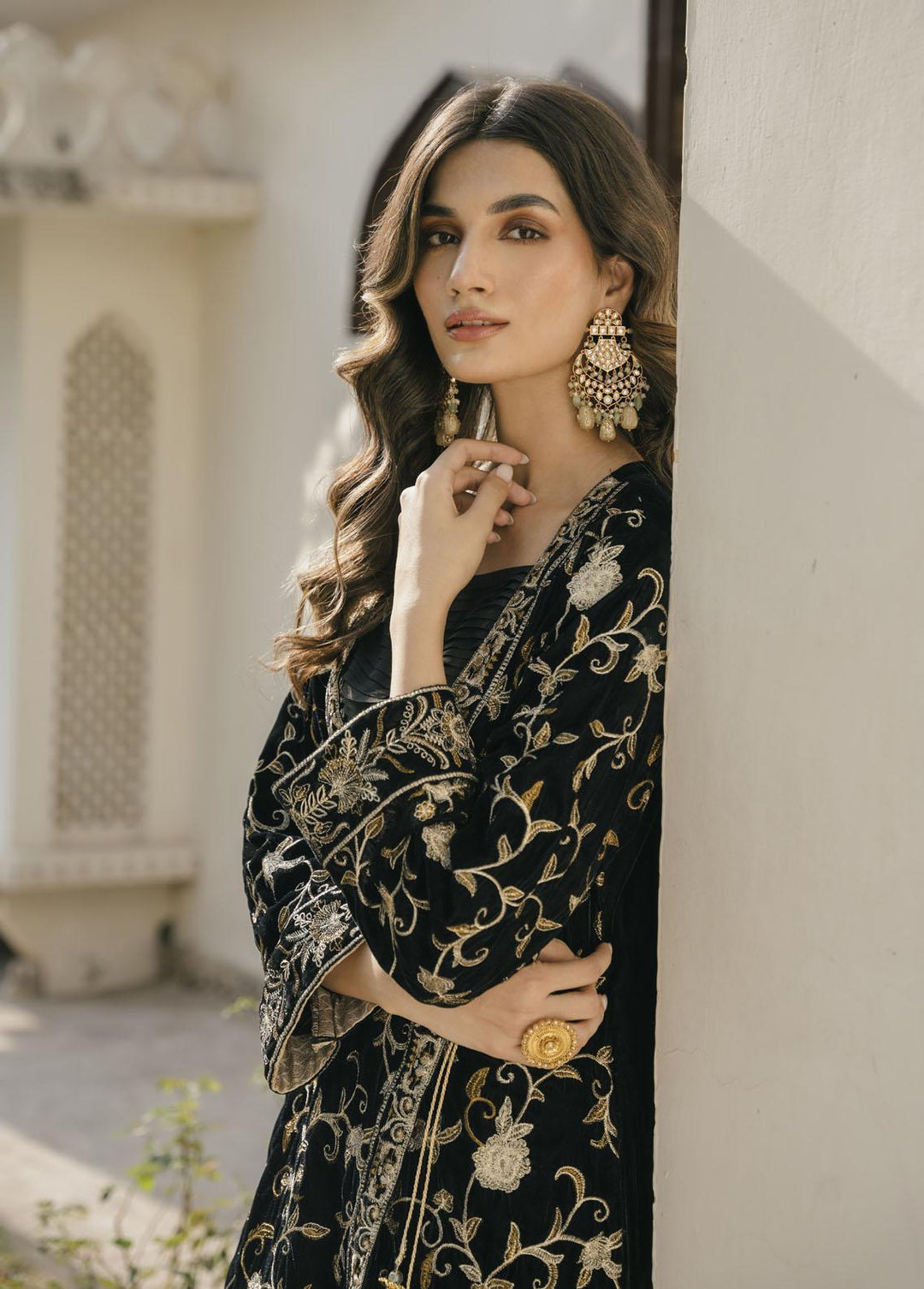 Naayas Pret Embroidered Velvet 2 Piece Suit Amber