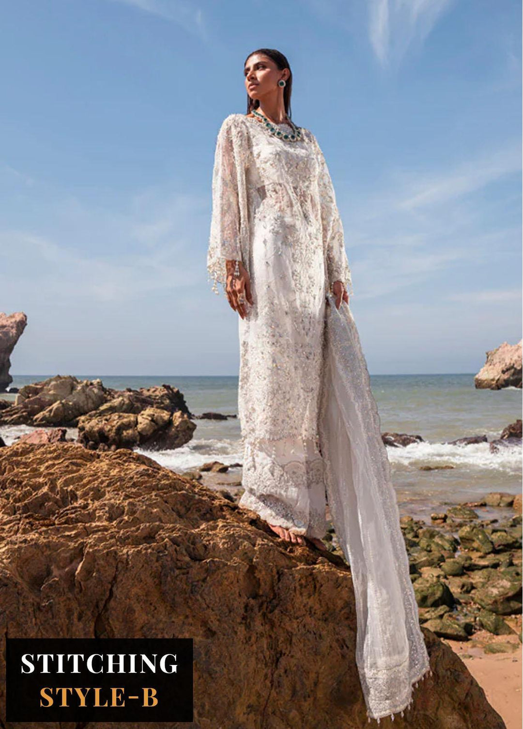 Versailles By Muneefa Naz Embroidered Organza Suits Unstitched 4 Piece MN22V Oceane - Wedding Collection